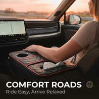 Comfort Roads ™5 in 1 Nappa Leather Console Armrest Cover, Black Red Stitch